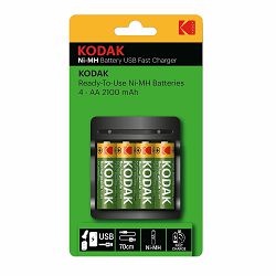 Kodak USB Fast recharger (ready-to-use) + 2100mah x 4 AA rechargeable batteries blister