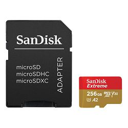 SanDisk Memorijska kartica SDSQXA1-256G-GN6MA Extreme microSDXC 256GB + SD Adapter + Rescue Pro Deluxe 160MB/s A2 C10 V30 UHS-I U3