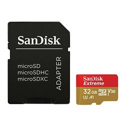 SanDisk Memorijska kartica SDSQXAF-032G-GN6AA Extreme microSDHC 32GB + SD Adapter for Action Sports Cameras - 100MB/s A1 C10 V30 UHS-I U3