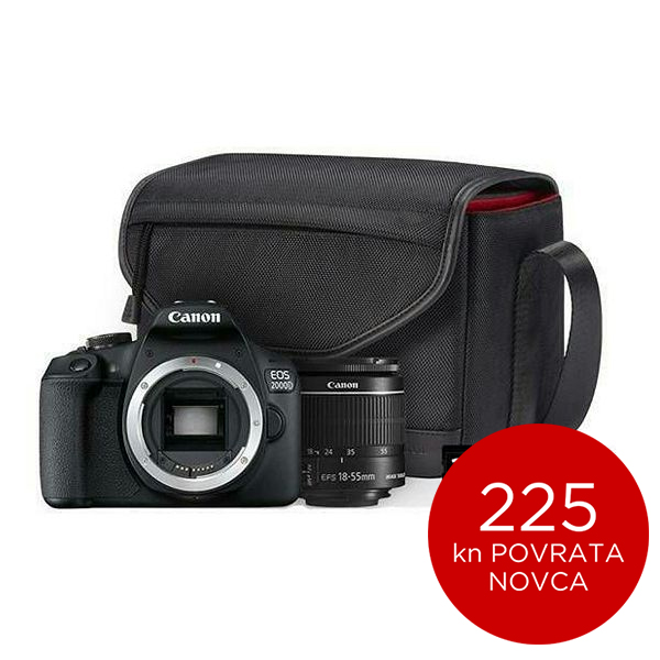 Canon Digitalni fotoaparat EOS 2000D EF-S 18-55mm IS II + torba SB130 + 16GB mem.kartica