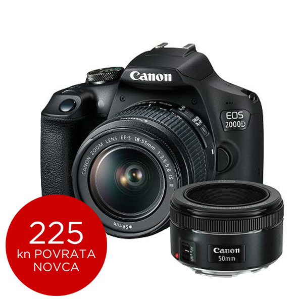 Canon Digitalni fotoaparat EOS 2000D + EF-S 18-55mm IS II + EF 50mm f/1.8 STM